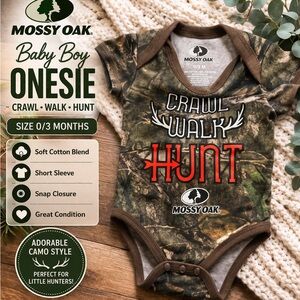 Mossy Oak Camo Baby Onesie with Red 'HUNT' Graphic BrandNew